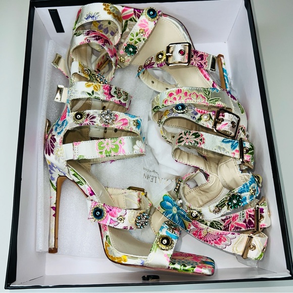 AZALEA WANG YOUR HONOR BROCADE EMBELLISHED GLADIATOR SANDAL IN  BONE 7.5 - Picture 2 of 6